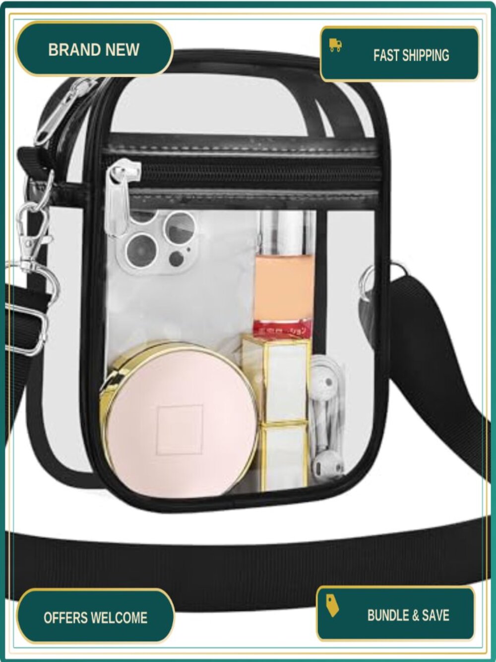 Clear Purse Stadium Approved Transparent Messenger Crossbody Bag PVC